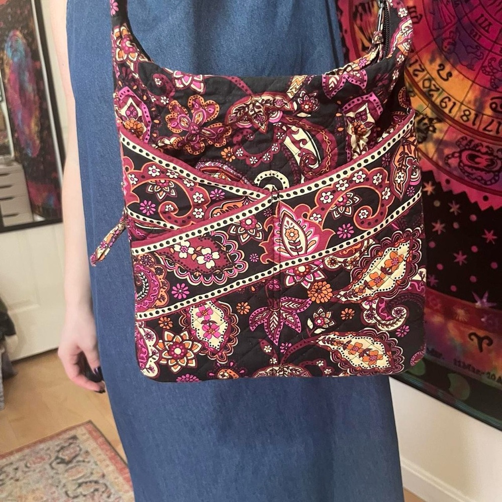 Boho Hippie Quilted Pink Red and Black Vibrant Patterned Shoulder Bag Purse